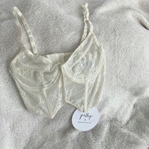 Pearly white mesh corset top